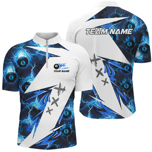 Blue Billiard 8 Ball Flame Lightning Pattern Custom Men Pool Shirt, Billiard Tournament Team Jersey TDM2775