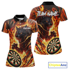 Load image into Gallery viewer, Orange Flaming Wolf Dartboard Jersey For Women Custom Darts League Team Shirt Polo &amp; Quarter Zip TDM5022