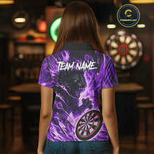 Load image into Gallery viewer, Purple Flaming Wolf Dartboard Jersey For Women Custom Darts League Team Shirt Polo &amp; Quarter Zip TDM5024