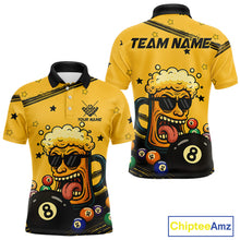 Load image into Gallery viewer, Personalized Yellow Black Funny Beer 8 Ball Billiard Shirt For Men Custom Pool Team Jersey TDM5236