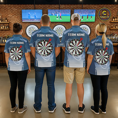 Blue Dartboard Lights Custom Darts Polo & Quarter Zip For Men, Personalized 3D Darts Team Jersey TDM5497