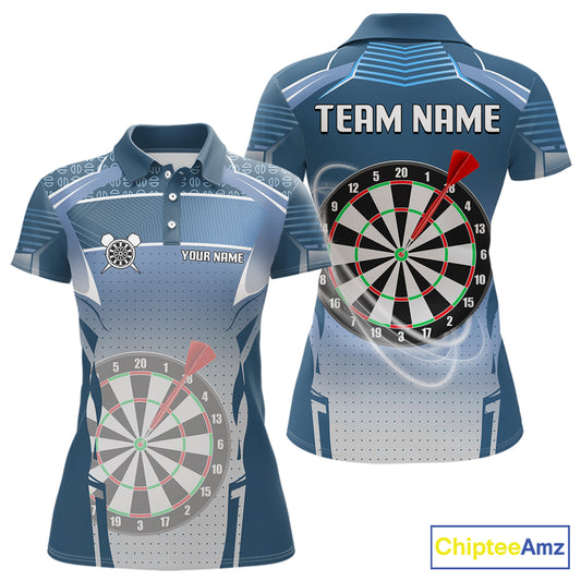 Blue Dartboard Lights Custom Darts Polo & Quarter Zip For Women, Personalized 3D Darts Team Jersey TDM5497