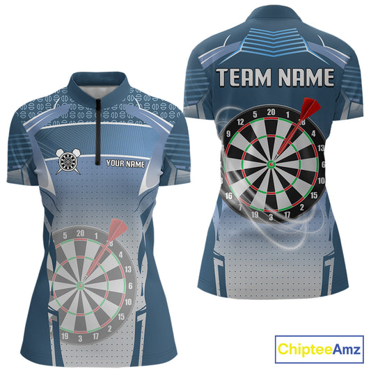 Blue Dartboard Lights Custom Darts Polo & Quarter Zip For Women, Personalized 3D Darts Team Jersey TDM5497