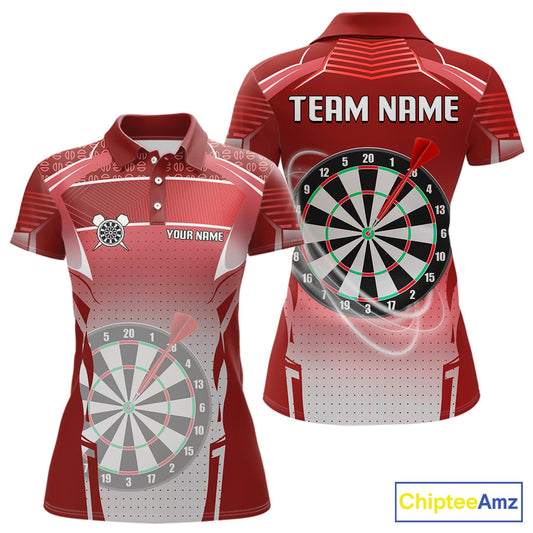 Red Dartboard Lights Custom Darts Polo & Quarter Zip For Women, Personalized 3D Darts Team Jersey TDM5498