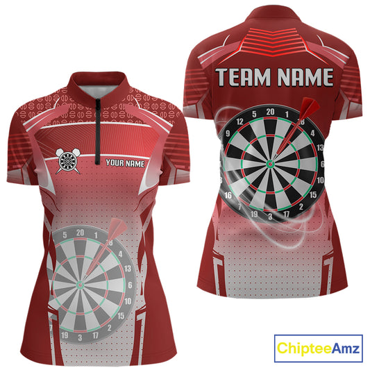 Red Dartboard Lights Custom Darts Polo & Quarter Zip For Women, Personalized 3D Darts Team Jersey TDM5498