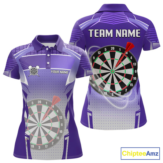 Purple Dartboard Lights Custom Darts Polo & Quarter Zip For Women, Personalized 3D Darts Team Jersey TDM5499