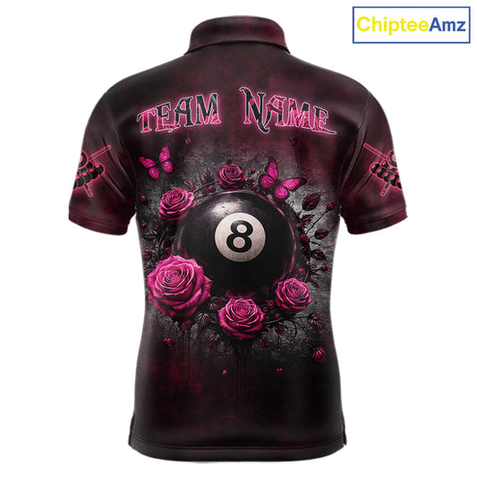Customized Skeleton And Roses Gothic Romance Billiard Shirt For Men, Valentine 8 Ball Pool Jersey TDM5749