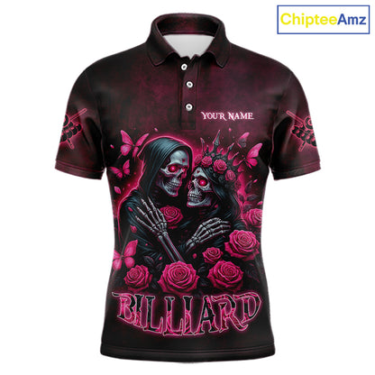 Customized Skeleton And Roses Gothic Romance Billiard Shirt For Men, Valentine 8 Ball Pool Jersey TDM5749