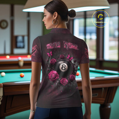 Customized Skeleton And Roses Gothic Romance Billiard Shirt For Women, Valentine 8 Ball Pool Jersey TDM5749
