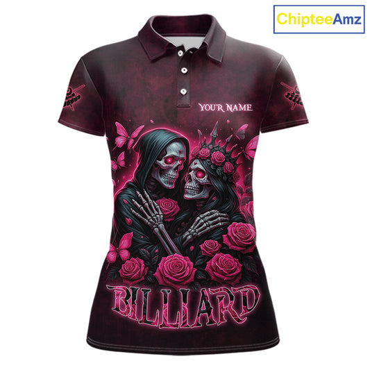 Customized Skeleton And Roses Gothic Romance Billiard Shirt For Women, Valentine 8 Ball Pool Jersey TDM5749