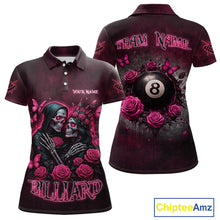 Load image into Gallery viewer, Customized Skeleton And Roses Gothic Romance Billiard Shirt For Women, Valentine 8 Ball Pool Jersey TDM5749