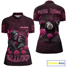 Load image into Gallery viewer, Customized Skeleton And Roses Gothic Romance Billiard Shirt For Women, Valentine 8 Ball Pool Jersey TDM5749