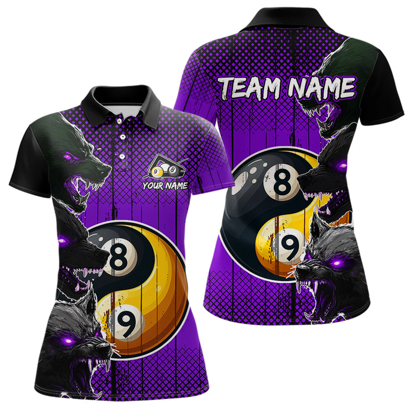 Funny Ying And Yang Eyes Of Wolf Billiard Shirts For Women Custom 8 & 9 Ball Billiard Jerseys |Purple TDM3598