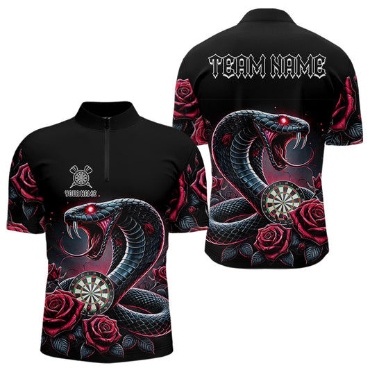 Personalized Rose And Dartboard Custom Cobra Snake Dart Shirt For Men, Dart Jerseys Polo & 1/4 Zip TDM3749