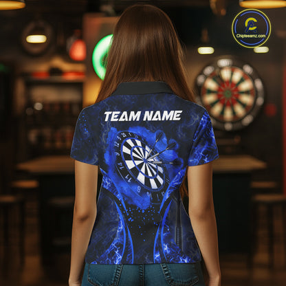 Blue Dartboard Lightning Darts Shirt For Women Custom Flame Darts Team Jersey Polo & 1/4 Zip TDM6113
