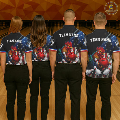 American Flag Rooster Bowling Jersey For Men Custom Patriotic Bowling Shirt Team Polo & 1/4 Zip TDM6119