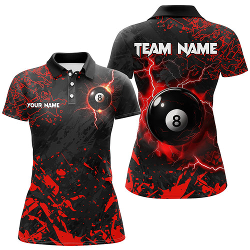 Red Grunge 8 Ball Pool Thunder Lightning Women Polo Shirts Custom Team League Billiard Jersey Attire TDM1483