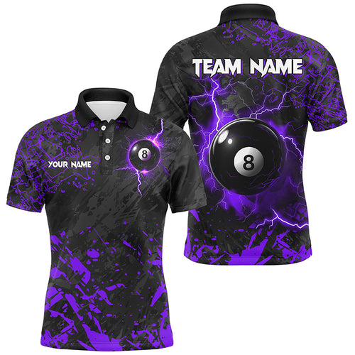 Purple Grunge 8 Ball Pool Thunder Lightning Men Polo Shirts Custom Team League Billiard Jersey TDM1485