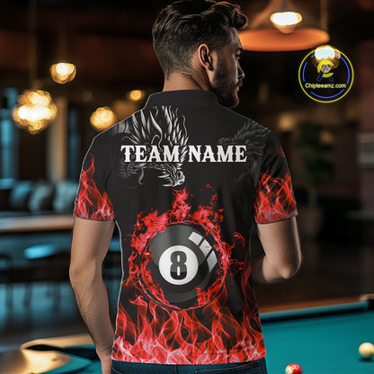 Personalized Red Flaming Dragon 8 Ball Billiard Shirts For Men Custom Team League Billiard Jerseys TDM4220