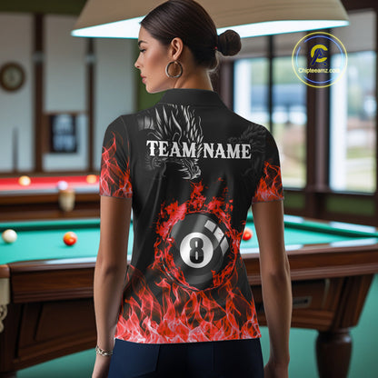 Personalized Red Flaming Dragon 8 Ball Billiard Shirts For Women Custom Team League Billiard Jerseys TDM4220