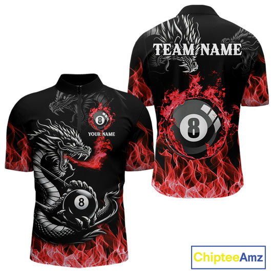 Personalized Red Flaming Dragon 8 Ball Billiard Shirts For Men Custom Team League Billiard Jerseys TDM4220