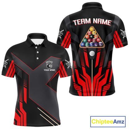 Personalized Red Black 8 Ball Pool Shirt For Men Custom Billiard League Team Jersey Polo & 1/4 Zip TDM4225