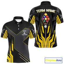 Load image into Gallery viewer, Personalized Yellow Black 9 Ball Pool Shirt For Men, Billiard League Team Jersey Polo &amp; 1/4 Zip TDM4228