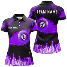 Load image into Gallery viewer, Personalized Purple 8 Ball Flame Thunder Lightning Billiard Shirts For Women, Pool Team League Shirts TDM2053