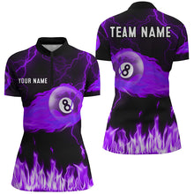 Load image into Gallery viewer, Personalized Purple 8 Ball Flame Thunder Lightning Billiard Shirts For Women, Pool Team League Shirts TDM2053