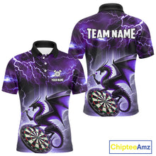 Load image into Gallery viewer, Custom Purple Thunder Lightning Dragon Darts Shirt For Men, Darts League Jersey Polo &amp; 1/4 Zip TDM4385