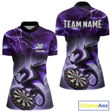 Load image into Gallery viewer, Custom Purple Thunder Lightning Dragon Darts Shirt For Women, Darts League Jersey Polo &amp; 1/4 Zip TDM4385