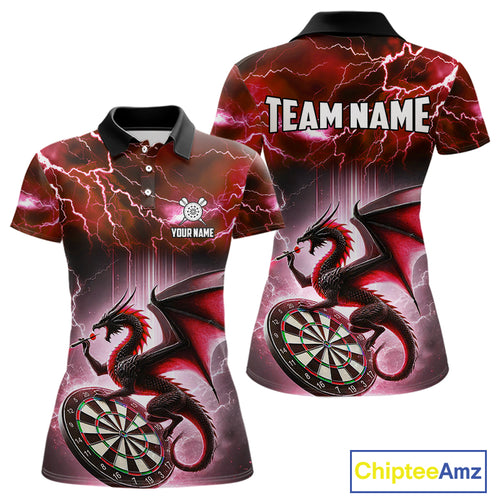 Custom Red Thunder Lightning Dragon Darts Shirt For Women, Darts League Jersey Polo & 1/4 Zip TDM4386
