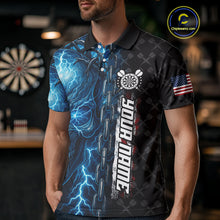 Load image into Gallery viewer, Personalized Blue Darts Skull Thunder Lightning Darts Shirt For Men, US Flag Darts Team Jersey TDM4613