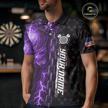 Load image into Gallery viewer, Personalized Purple Darts Skull Thunder Lightning Darts Shirt For Men, US Flag Darts Team Jersey TDM4614
