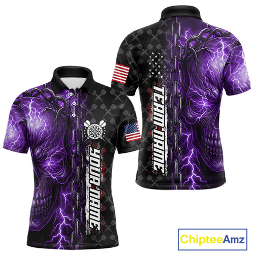 Personalized Purple Darts Skull Thunder Lightning Darts Shirt For Men, US Flag Darts Team Jersey TDM4614