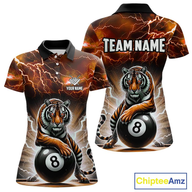 Lightning Thunder Tiger Custom Orange 8 Ball Pool Shirts For Women, Billiard Team League Jerseys TDM4814