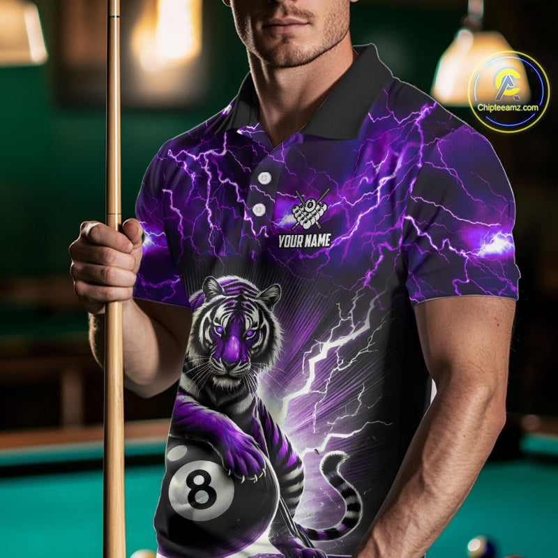 Lightning Thunder Tiger Custom Purple 8 Ball Pool Shirts For Men, Billiard Team League Jerseys TDM4815