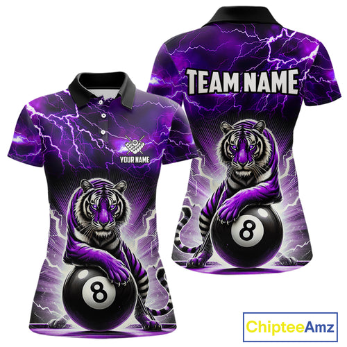 Lightning Thunder Tiger Custom Purple 8 Ball Pool Shirts For Women, Billiard Team League Jerseys TDM4815