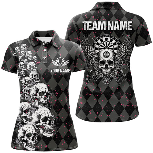 Personalized Wings And Skull Custom Black Argyle Women Darts Shirts, Funny Dart Jerseys Uniform TDM2781