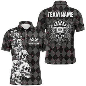 Personalized Wings And Skull Custom Black Argyle Men Darts Shirts, Funny Dart Jerseys Uniform TDM2781