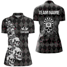 Load image into Gallery viewer, Personalized Wings And Skull Custom Black Argyle Women Darts Shirts, Funny Dart Jerseys Uniform TDM2781