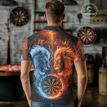 Load image into Gallery viewer, Blue And Orange Water Fire Lion Darts Shirt For Men Custom Lightning Dart Jerseys Polo &amp; 1/4 Zip TDM5249