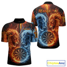 Load image into Gallery viewer, Blue And Orange Water Fire Lion Darts Shirt For Men Custom Lightning Dart Jerseys Polo &amp; 1/4 Zip TDM5249