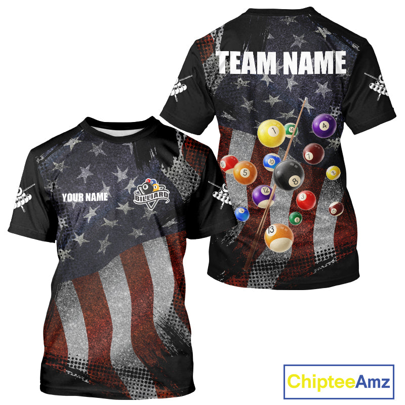 Retro American Flag Patriotic Billiard T-Shirts For Men Custom Pool Team Shirt, Billiard Jersey TDM3256
