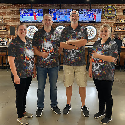 Colorful Grunge Skull Darts Polo & Quarter Zip For Men Custom Darts Team Jersey, Funny Darts Gifts TDM5503