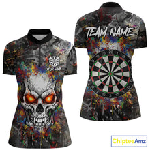 Load image into Gallery viewer, Colorful Grunge Skull Darts Polo &amp; Quarter Zip For Women Custom Darts Team Jersey, Funny Darts Gifts TDM5503