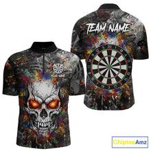 Load image into Gallery viewer, Colorful Grunge Skull Darts Polo &amp; Quarter Zip For Men Custom Darts Team Jersey, Funny Darts Gifts TDM5503