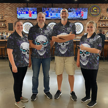 Load image into Gallery viewer, Blue Purple Grunge Skull Darts Polo &amp; 1/4 Zip For Men Custom Darts Team Jersey, Funny Darts Gifts TDM5504