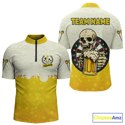 Personalized Funny Beer Skull Darts Shirt For Men Custom Yellow Darts Team Jersey, Darts Gifts TDM5507