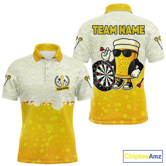 Personalized Yellow Funny Beer Darts Shirt For Men Custom Darts Jersey Team Polo & 1/4 Zip TDM5508